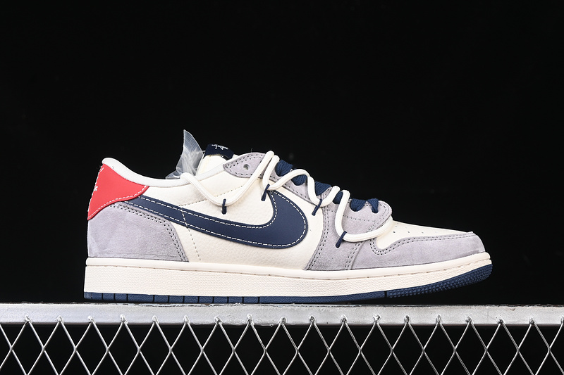 Travis Scott Fragment Design Nike Air Jordan 1 Low OG SP Navy Sole Grey White Sneakers