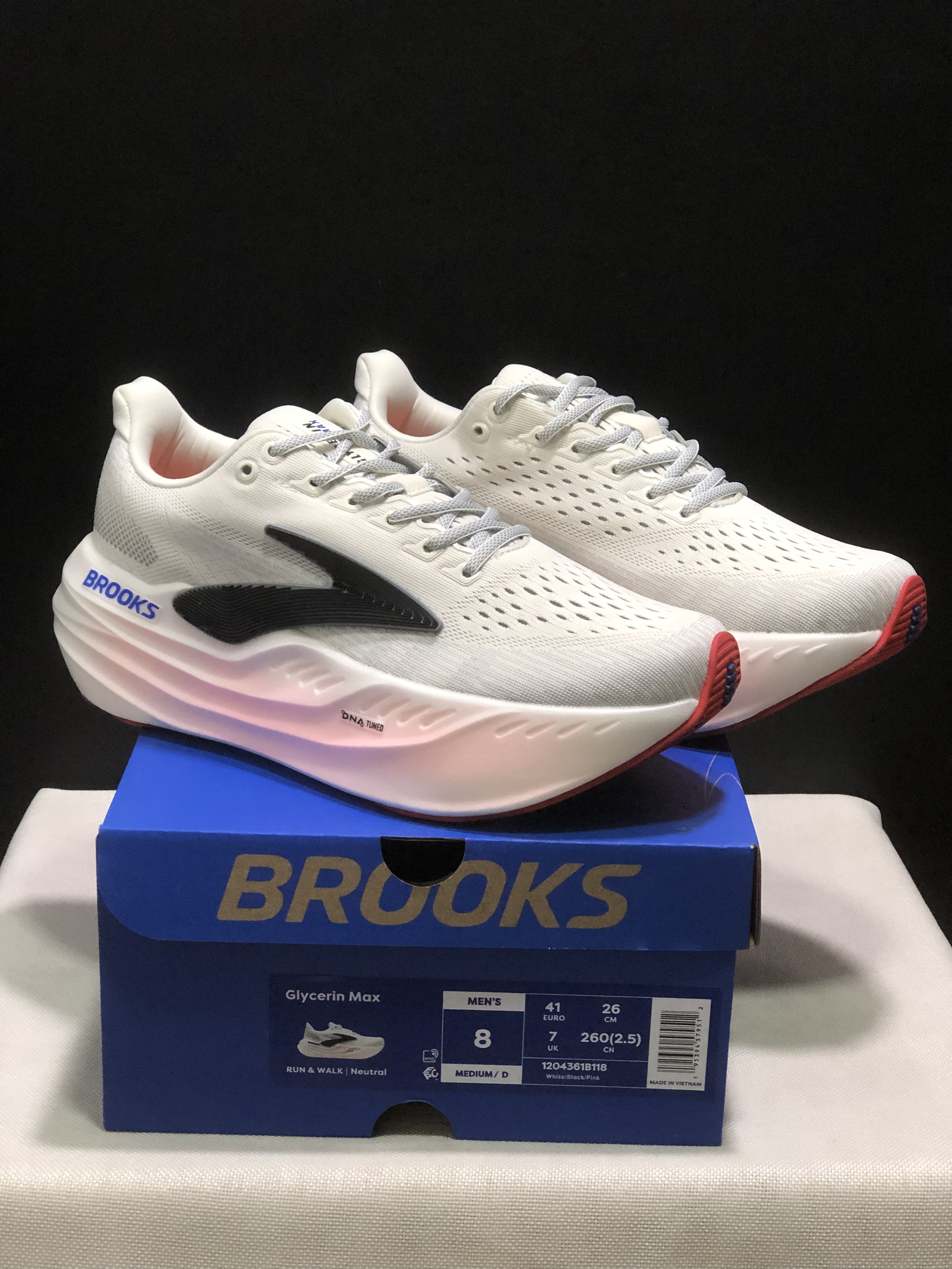 Brooks Glycerin Max Comfortable Low-top Running Shoes White/Black/Pink
