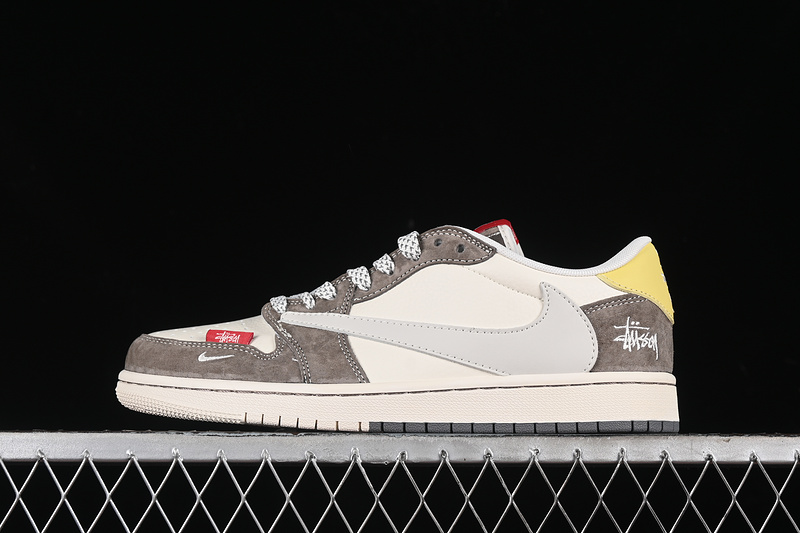 Travis Scott Fragment Design Nike Air Jordan 1 Low OG SP Light Brown White Sneakers