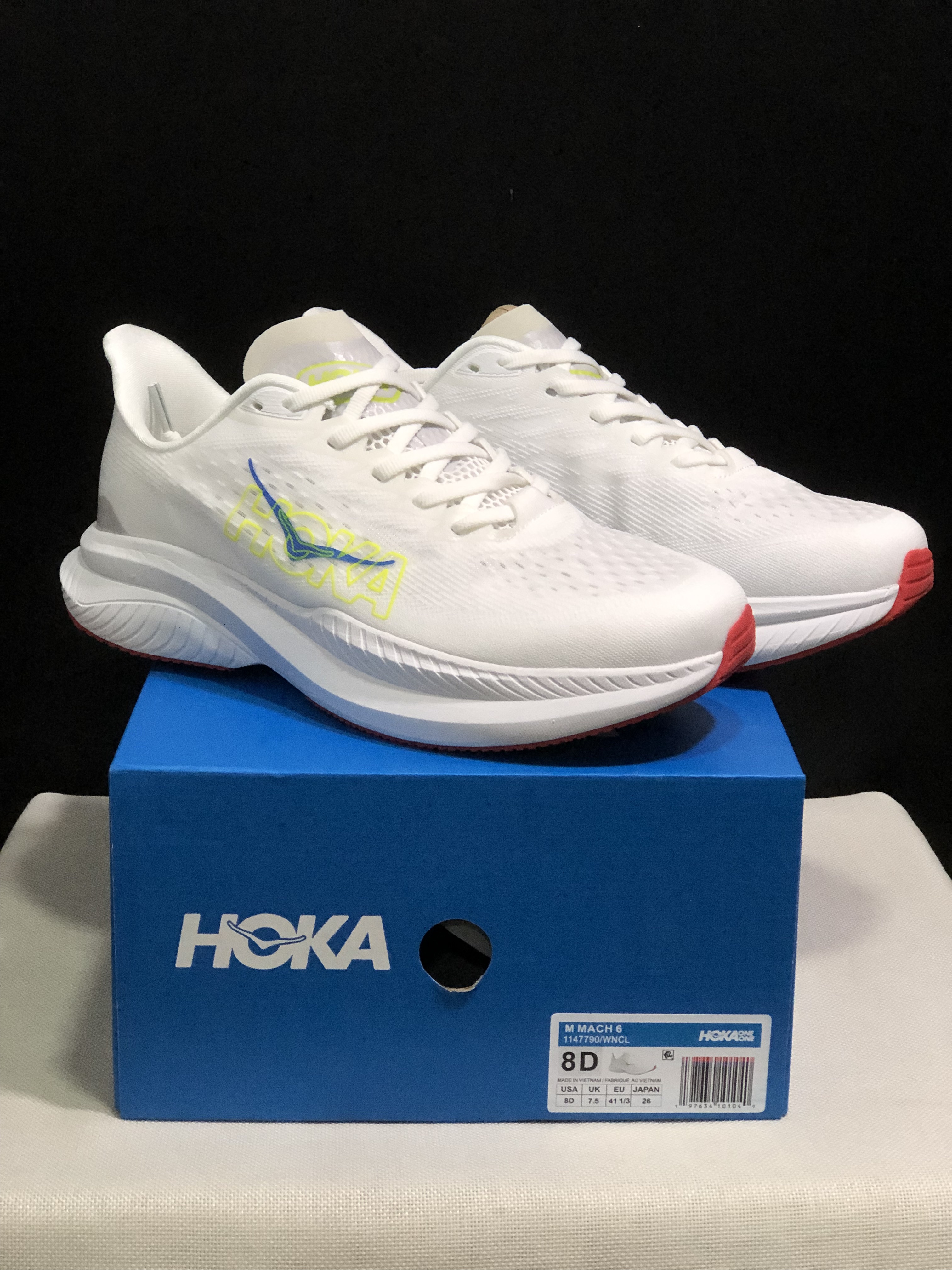 Hoka One One Mach 6 Wear-resistant Breathable Low-top Running Shoes Sneakers White