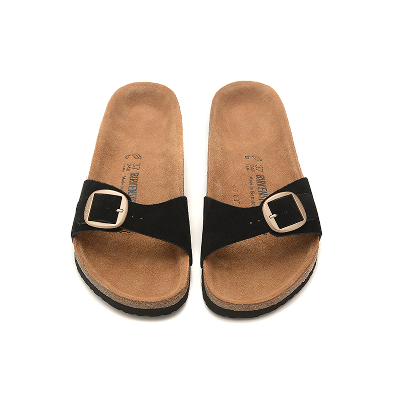 Birkenstock Single Button Black Suede Leather Slippers