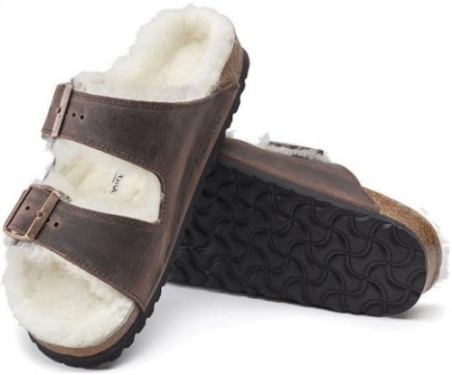 Birkenstock Arizona Shearling Waxy Leather Oiled Habana 1021049 Narrow Fit Brown Sandals