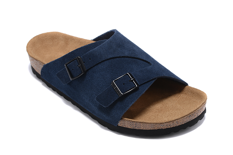 Birkenstock Two Buttons Navy Scrub Leather Fashion Slippers