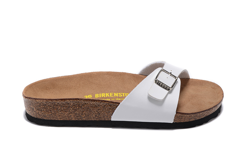Birkenstock Single Button White Matte Leather Black Sole Slippers