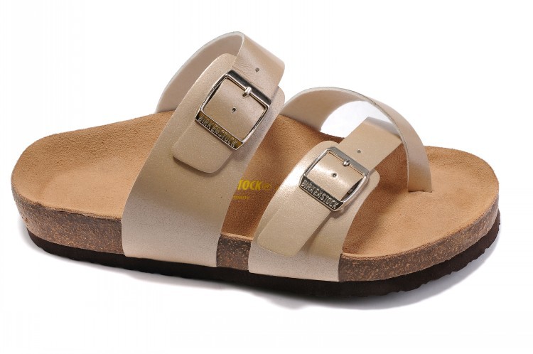 Birkenstock Two-Button Ringfinger Rose Gold Matte Leather Slippers