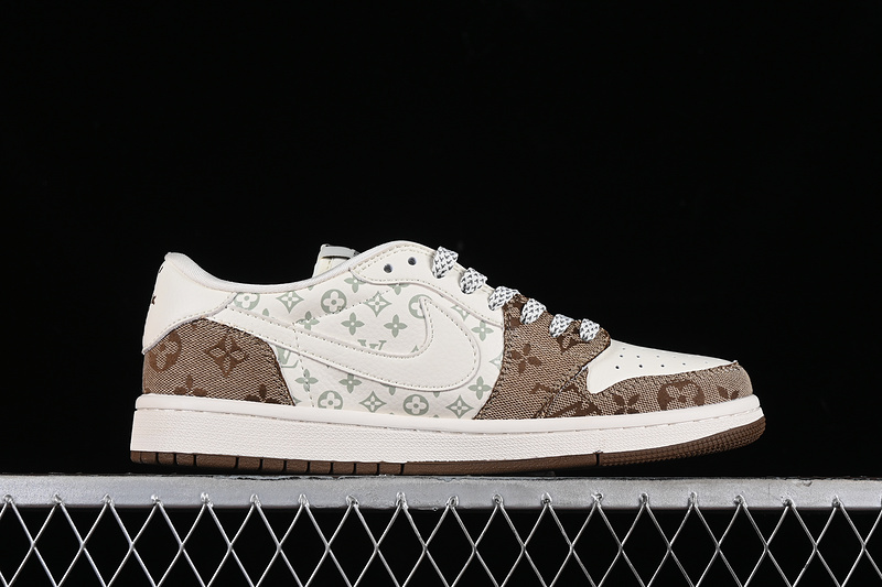 Nike Air Jordan 1 Low OG SP Travis Scott Fragment Design LV White Brown Printing Sneakers