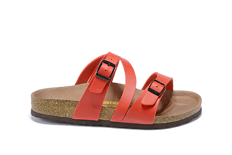 Birkenstock Two-Button Red Matte Leather Intersect Black Sole Slippers