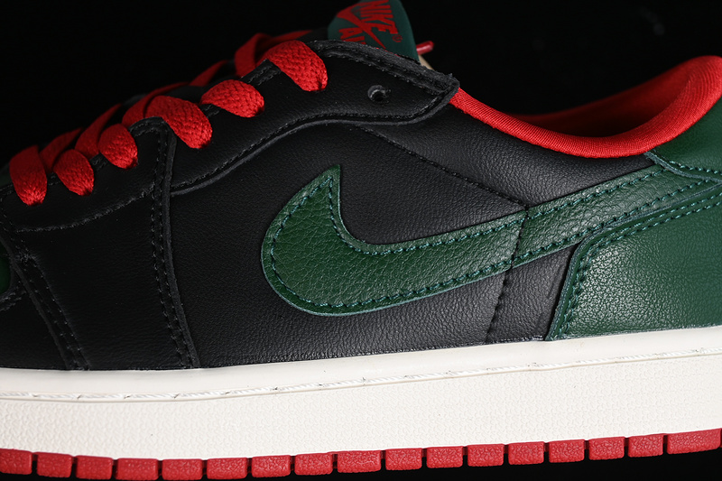 Nike Air Jordan 1 Low Black Gorge Green Varsity Red Sail Sneakers