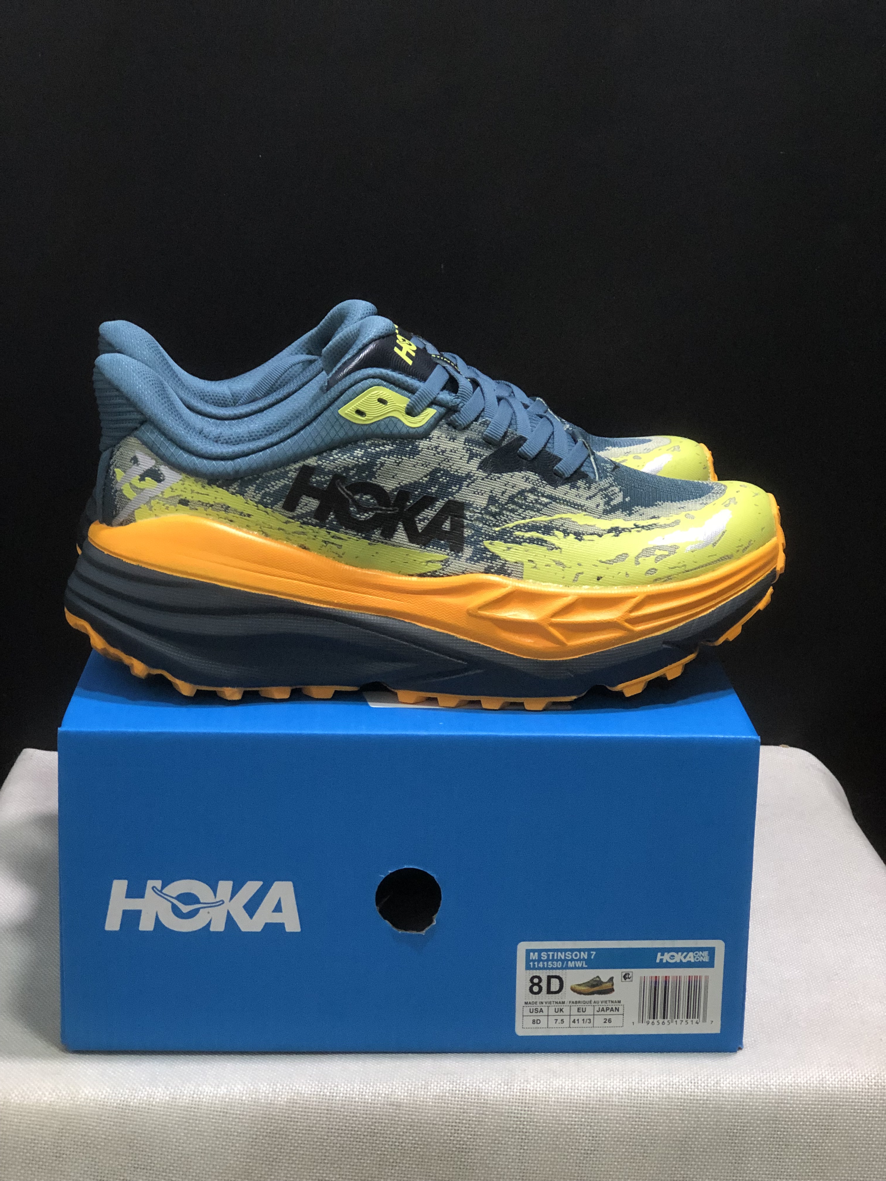 Hoka One One Stinson 7 Comfortable Anti-slip Running Shoes Turquoise/Camouflage/Orange