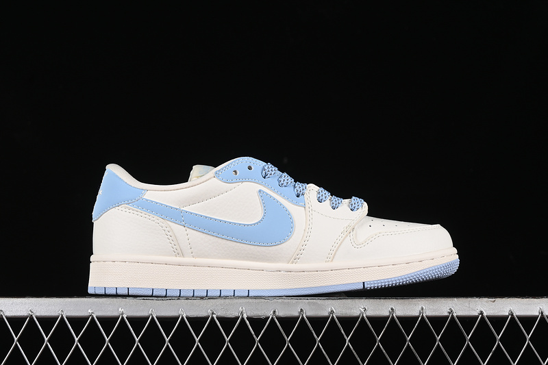 Nike Air Jordan 1 Low OG SP Off-White Travis Scott Fragment Design Light Blue Sole White Blue Sneakers