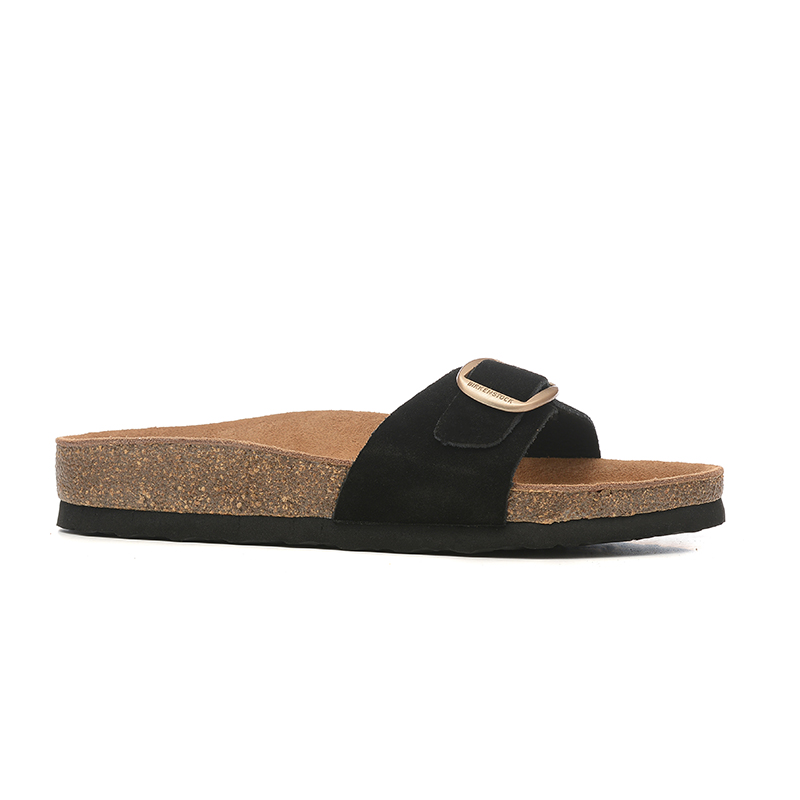 Birkenstock Single Button Black Suede Leather Slippers