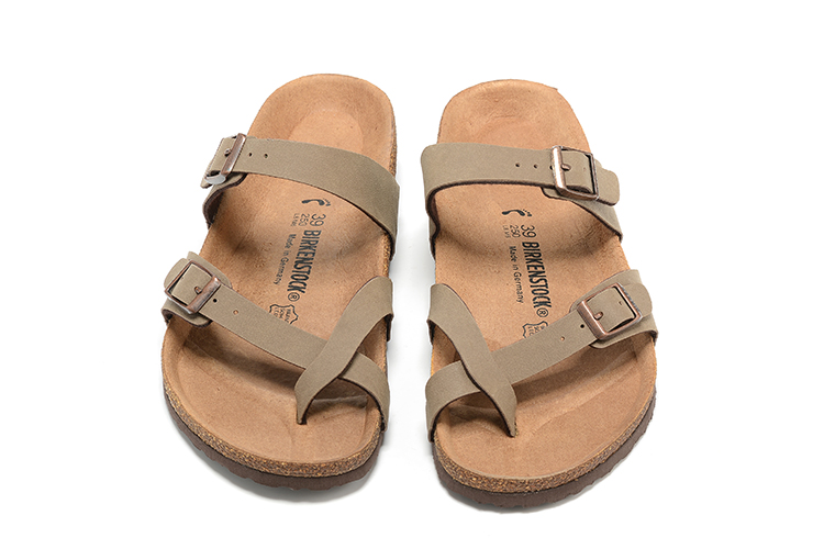 Birkenstock Two-Button Ringfinger Light Brown Scrub Leather Slippers