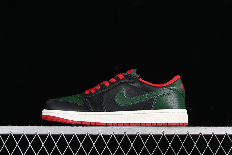 Nike Air Jordan 1 Low Black Gorge Green Varsity Red Sail Sneakers