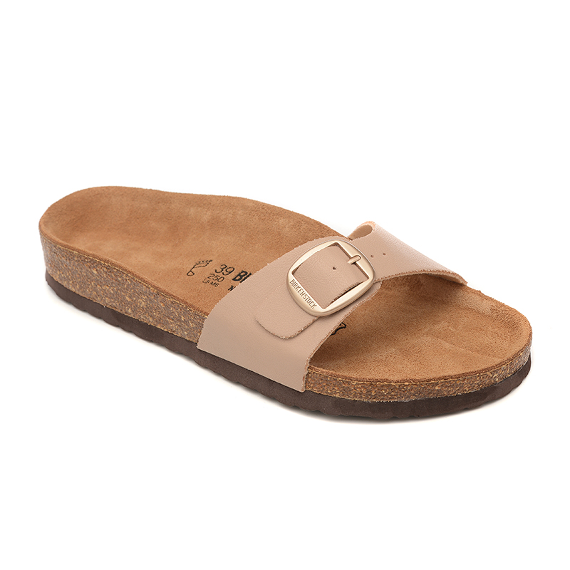 Birkenstock Single Button Cream Scrub Leather Slippers