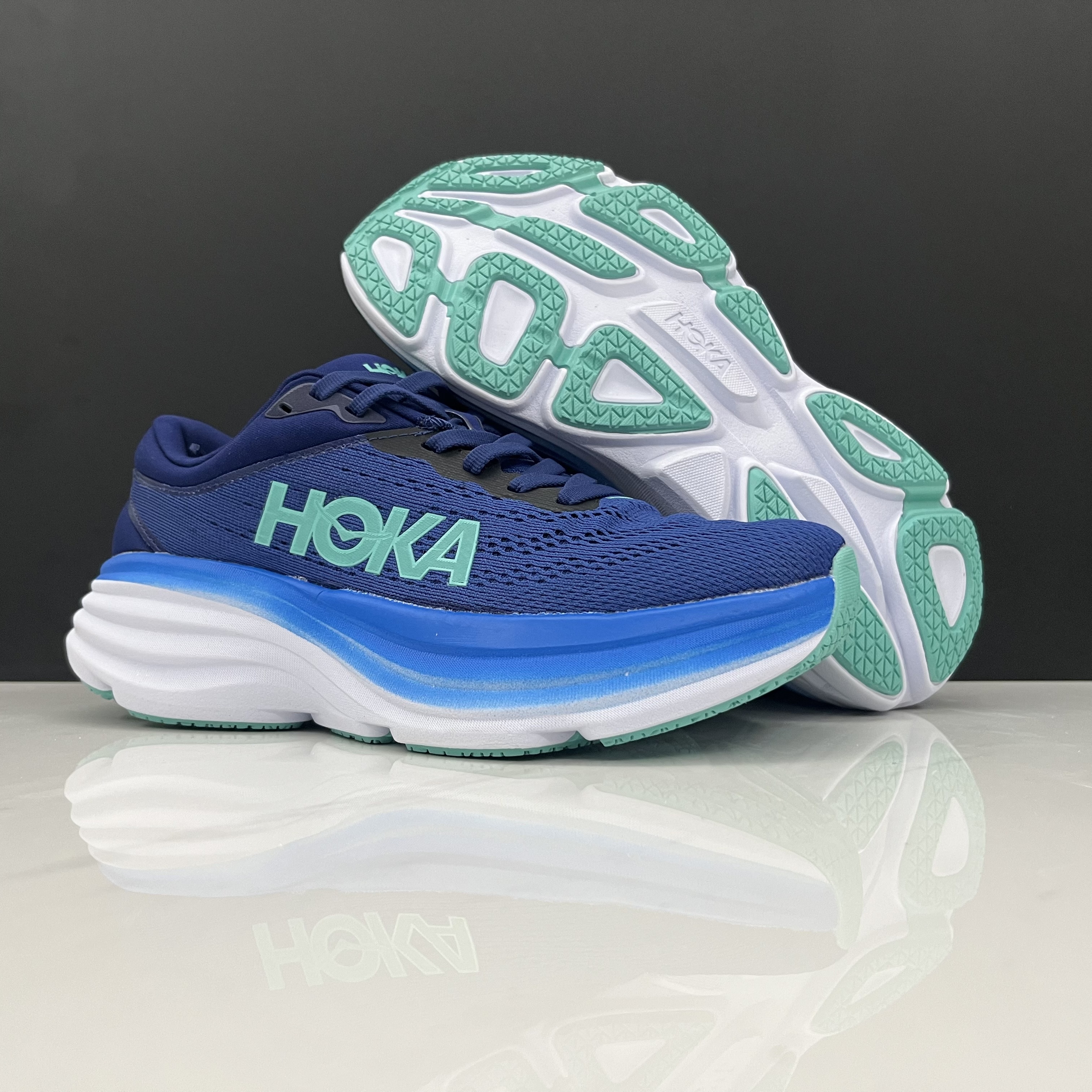 Hoka One One Bondi 8 Breathable Low-top Running Shoes Sneakers Navy