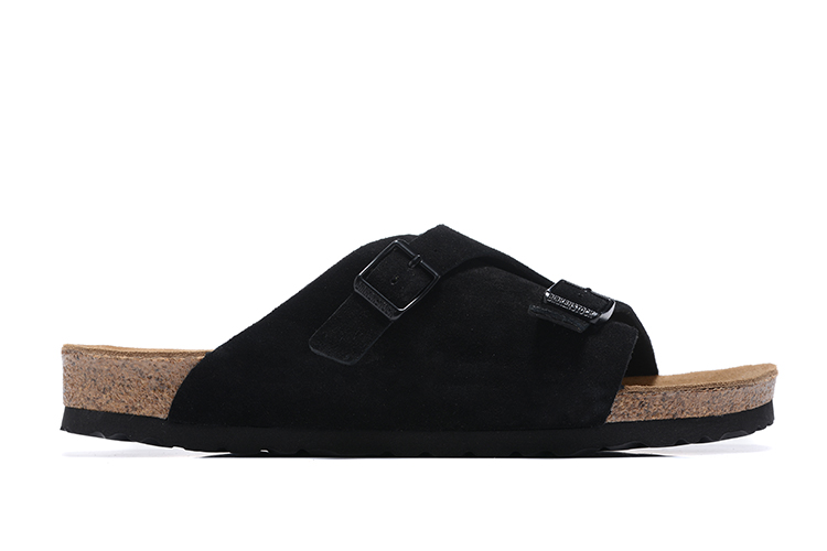 Birkenstock Two Buttons Black Scrub Leather Fashion Slippers