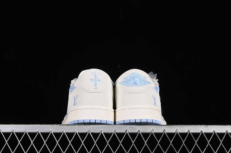 Nike Air Jordan 1 Low Travis Scott Fragment Design Louis Vuitton White Blue Sneakers