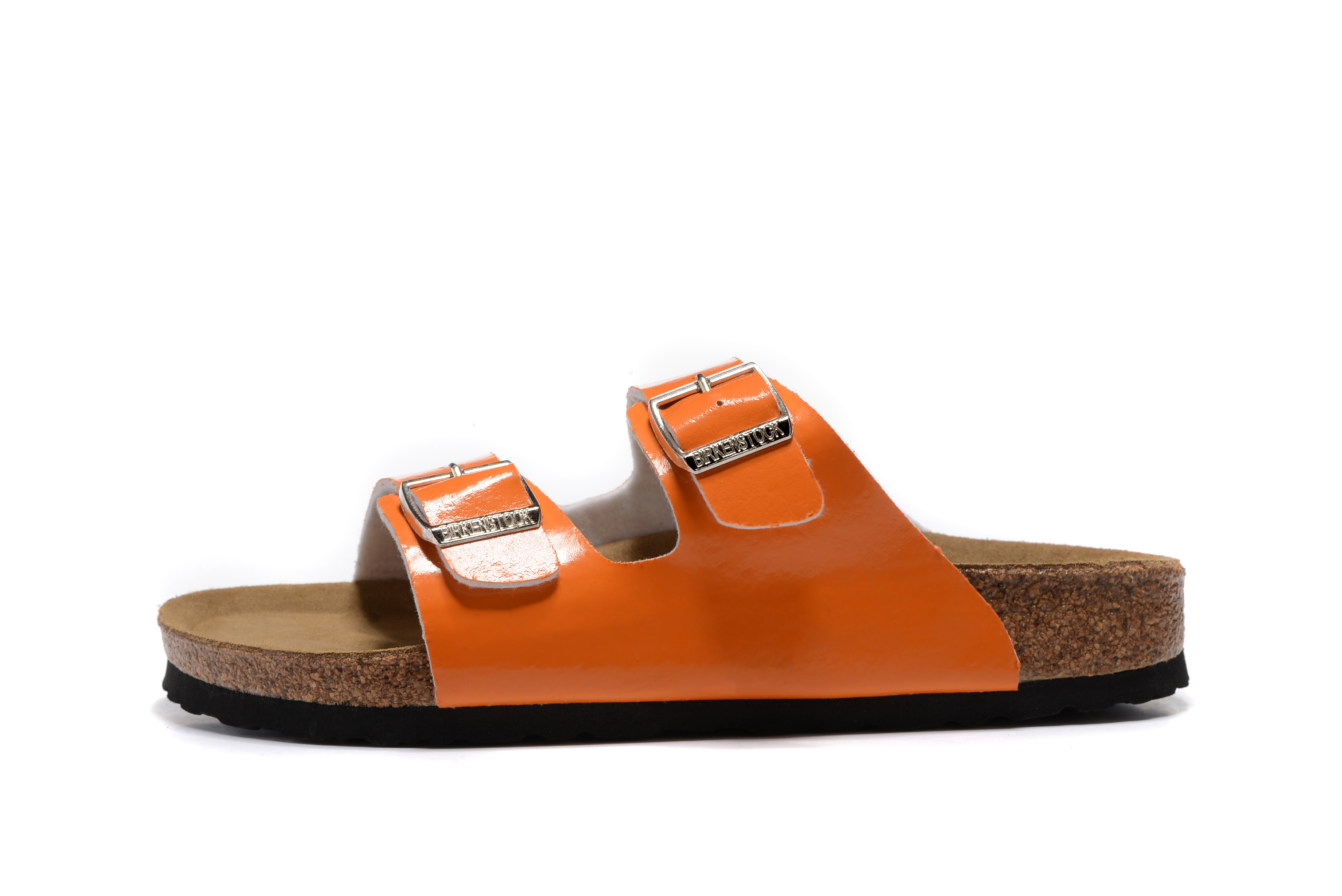 Birkenstock Arizona Orange Patent Two Buckle Leather Sandals