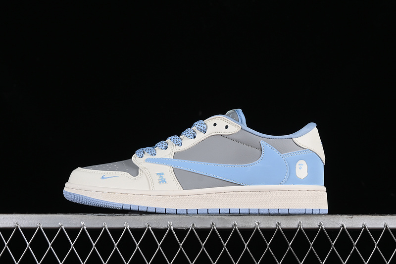 Nike Air Jordan 1 Low Travis Scott Fragment Design BAPE Grey White Blue Sneakers