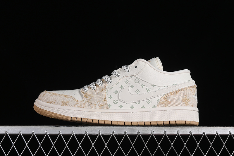 Nike Air Jordan 1 Low LV Khaki Pattern White Sneakers
