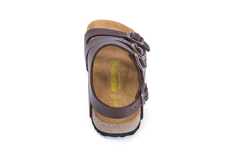 Birkenstock Ellice Three-Button Brown Matte Leather Strappy Sandals