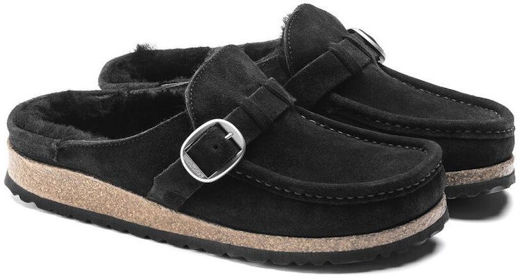 Birkenstock Buckley Shearling Suede Leather 1018126 Narrow Fit Black Sandals