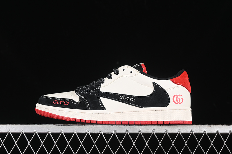 Nike Air Jordan 1 Low Gucci Travis Scott Fragment Design OG SP Red Sole Black White Sneakers