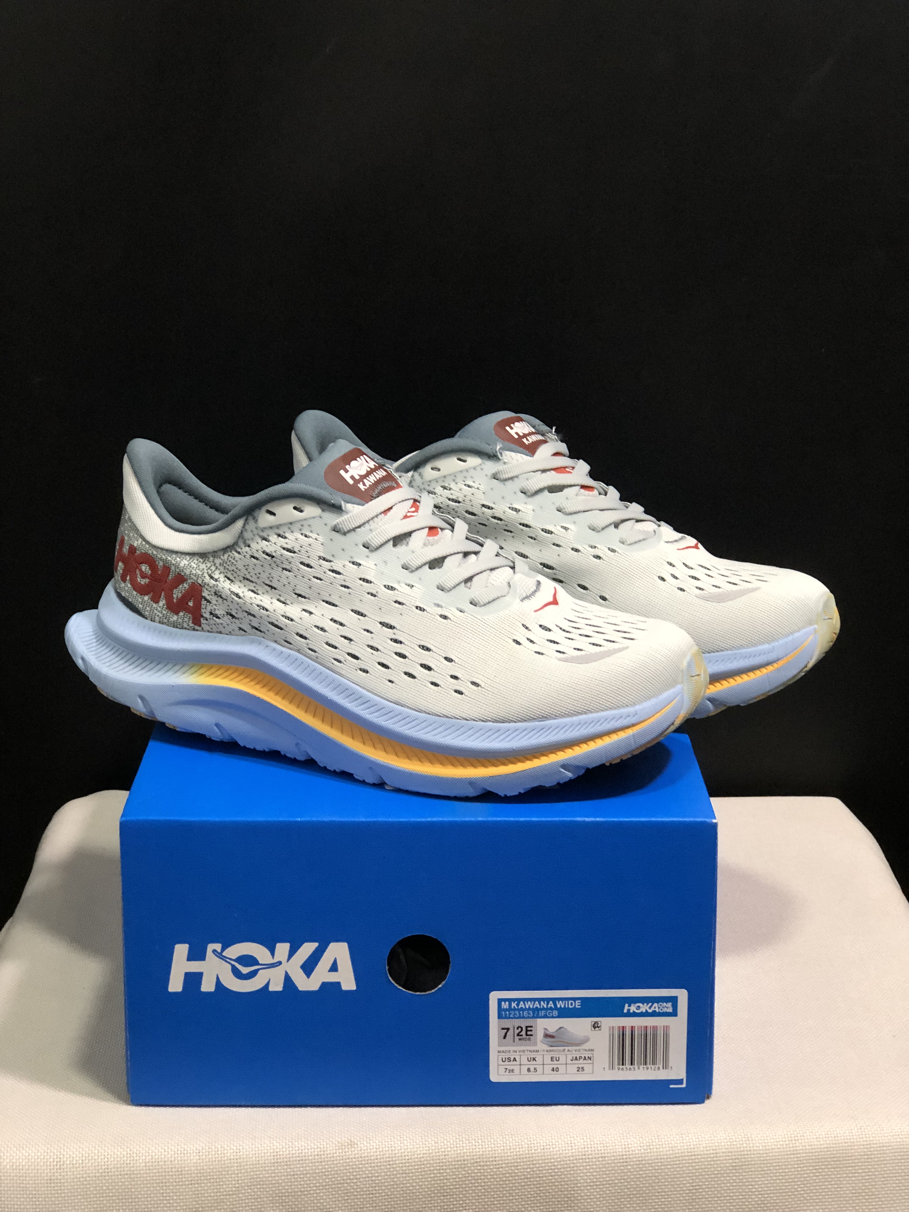 Hoka One One Kawana Cushioning Comfortable Gym Running Shoes Sneakers Cream/Blue