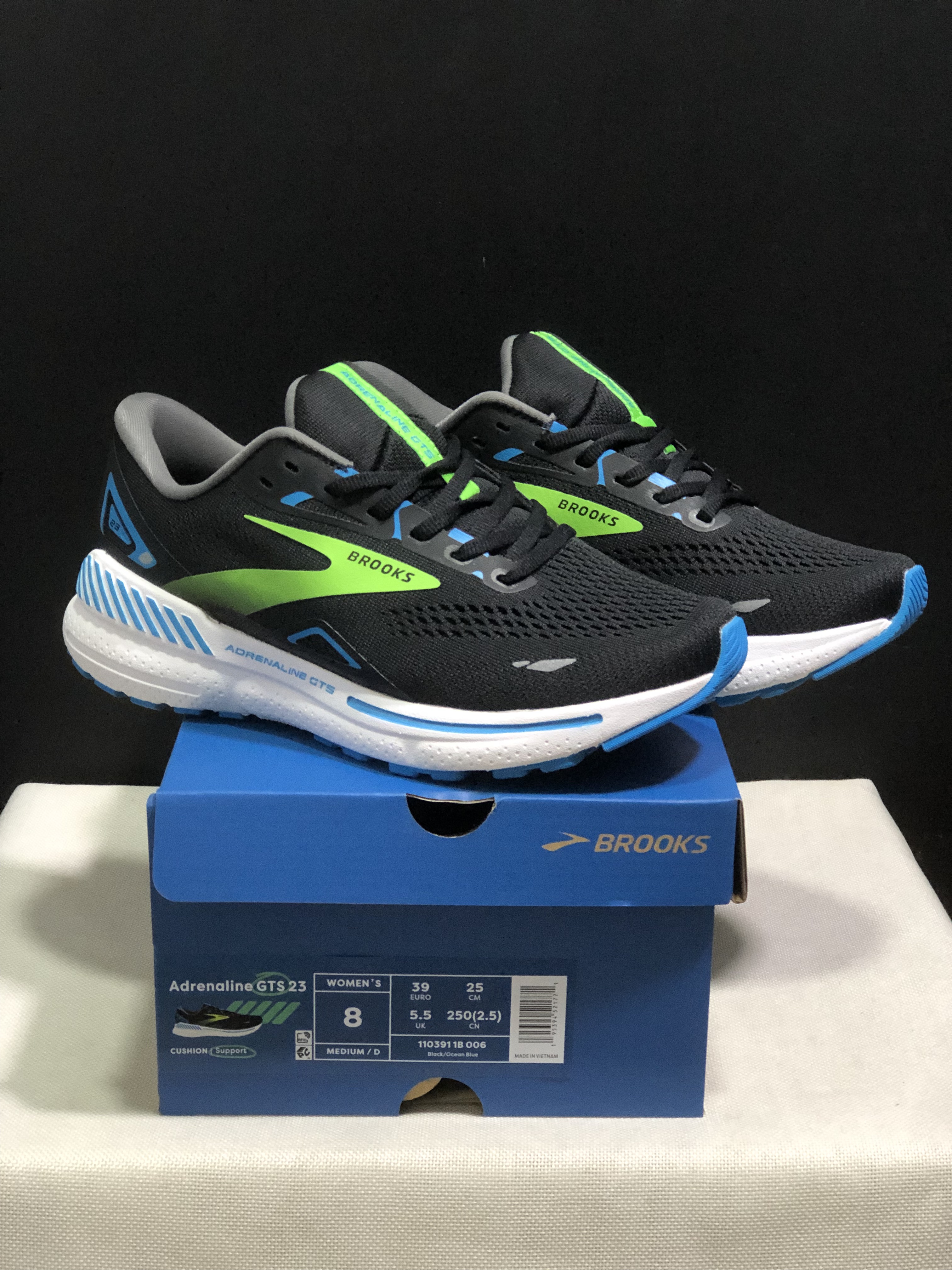 Brooks Adrenaline GTS 23 Shock-absorbing Wear-resistant Low-top Running Shoes Black/Ocean Blue