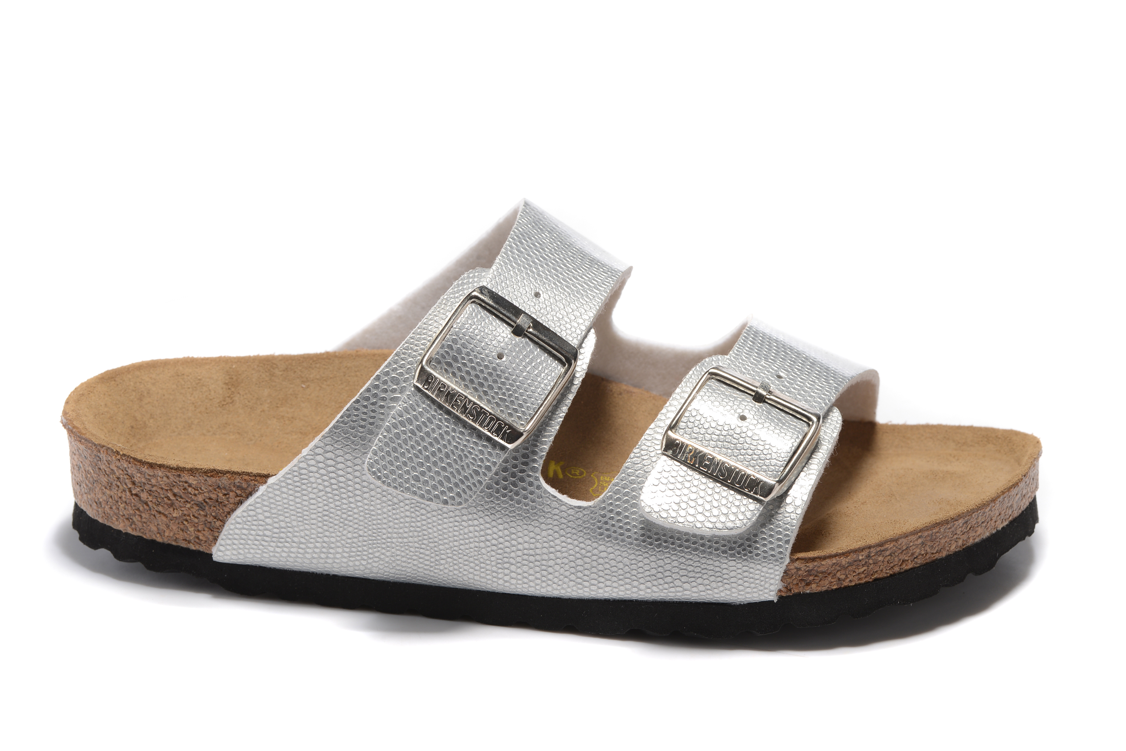 Birkenstock Arizona Silver Snakeskin Two Buckle Leather Sandal