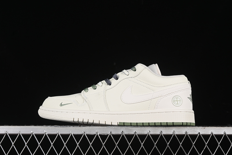 Nike Air Jordan 1 Low Off-White STONE ISLAND White Green Sneakers