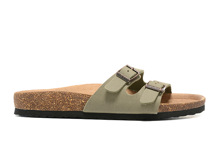 Birkenstock Two Buckle Thin Belt Grayish Green Scrub Leather Slippers
