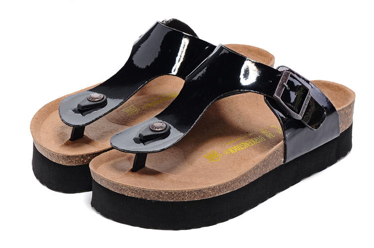 Birkenstock Black Patent Leather Platform Flip Flops