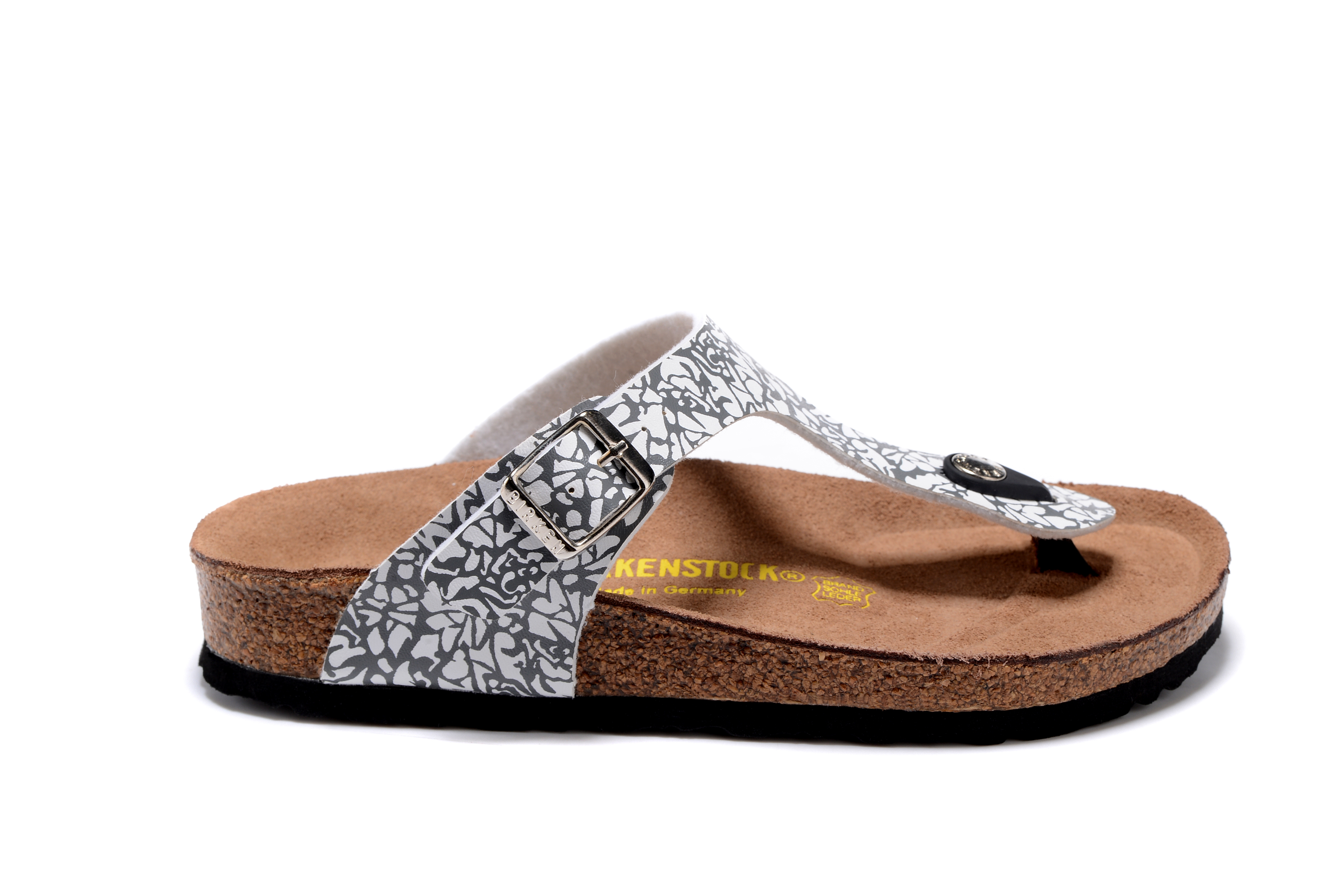 Birkenstock Gizeh Black/White Grain Flip Flops Leather Sandals