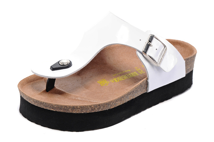 Birkenstock White Patent Leather Platform Flip Flops