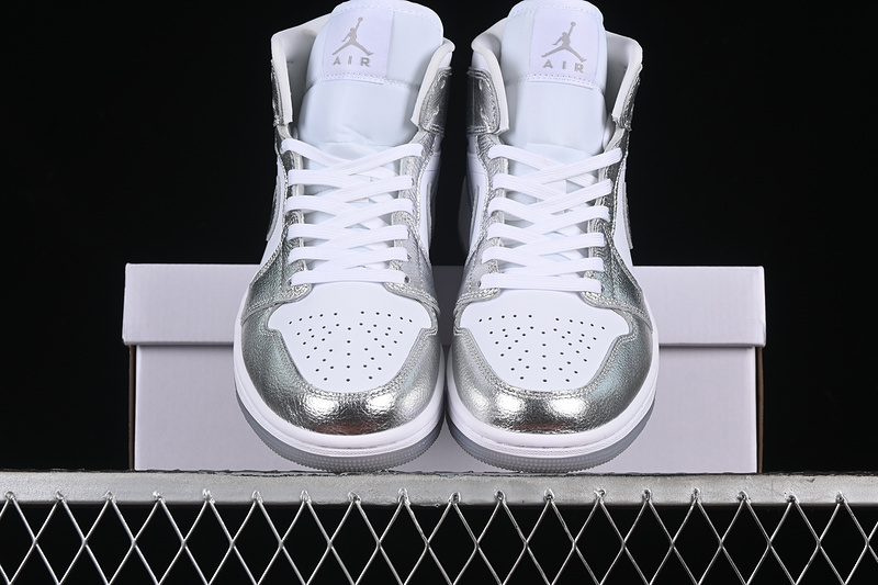 Nike Air Jordan 1 Mid White Metallic Silver Sneakers