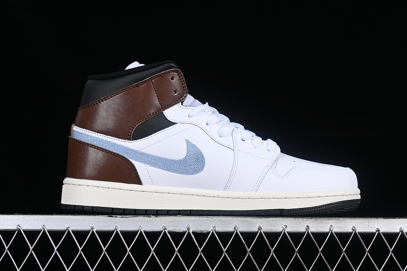Nike Air Jordan 1 Mid Black Sole Blue Brown White Sneakers