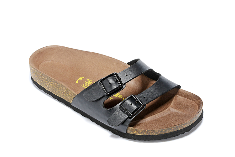 Birkenstock Two Buckle Thin Belt Black Matte Leather Black Sole Slippers