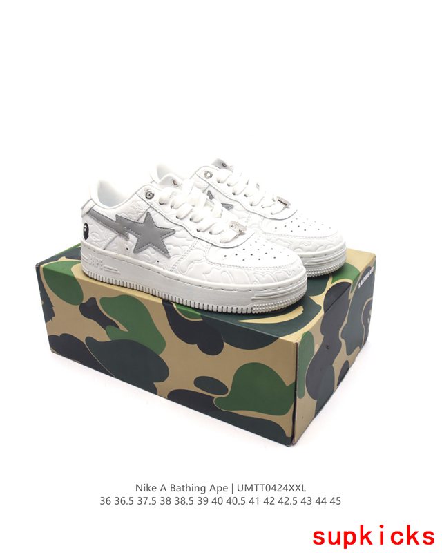 A Bathing Ape Bape Sta Sk8 White And Gray Embossed