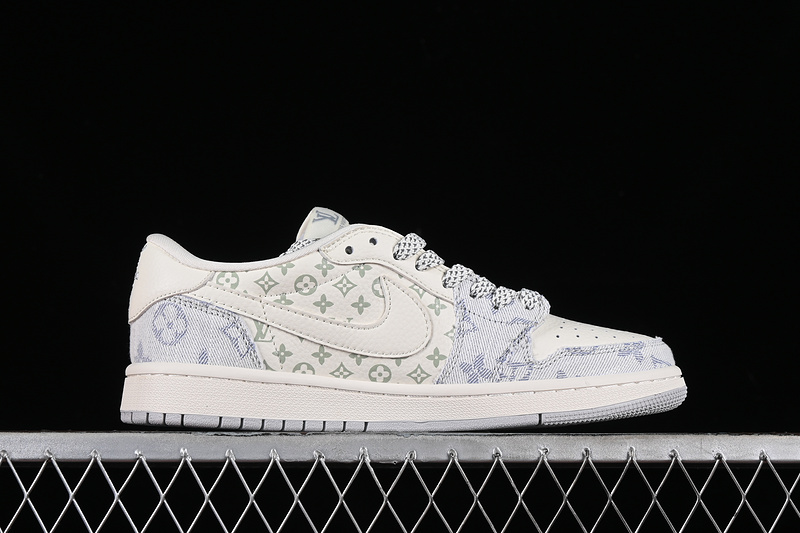 Nike Air Jordan 1 Low Travis Scott Fragment Design LV Light Blue Printing White Sneakers
