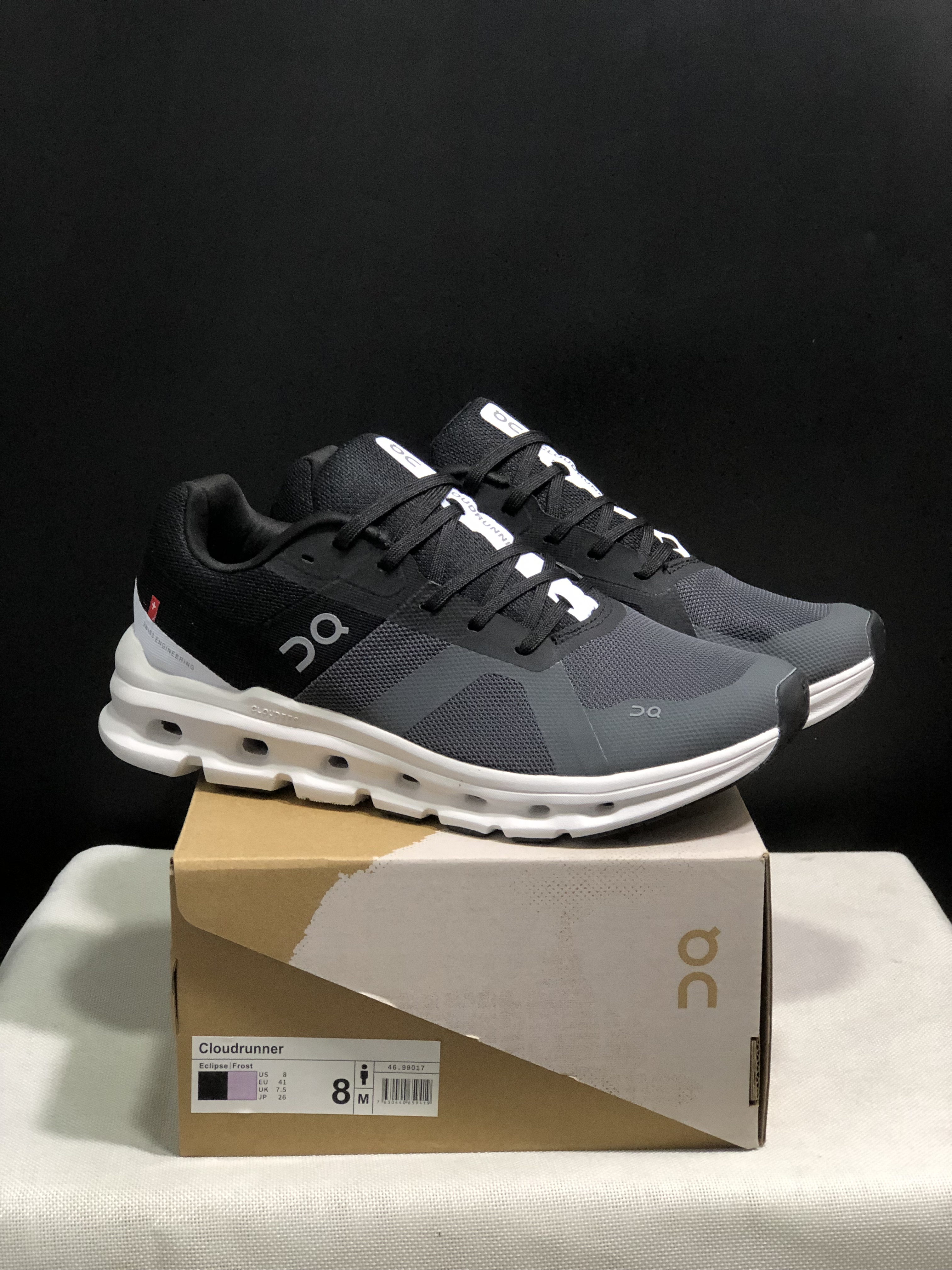 On Running Cloudrunner Anti-Slip Sports Running Shoes Black/Dark Grey