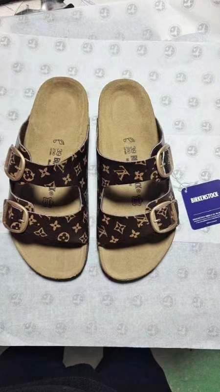 Birkenstock Two-Button LV Pattern Matte Leather Slippers