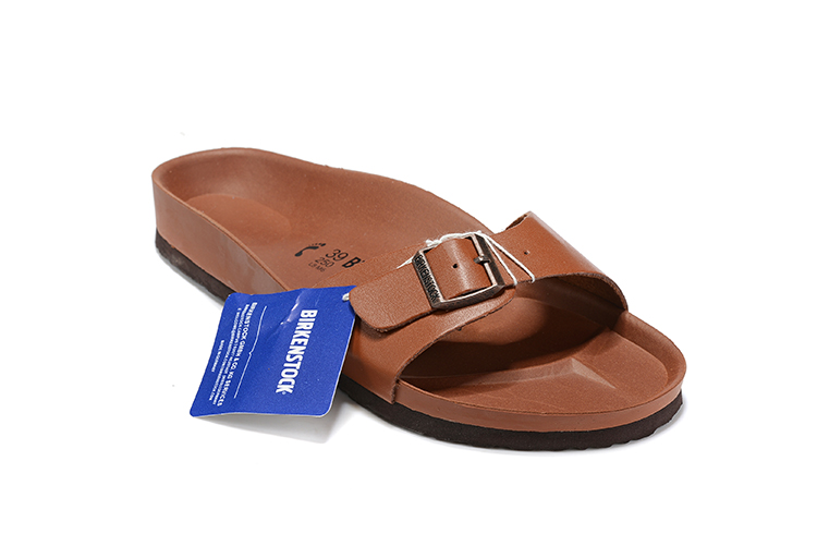 Birkenstock Single Button Pure Brown Matte Leather Slippers