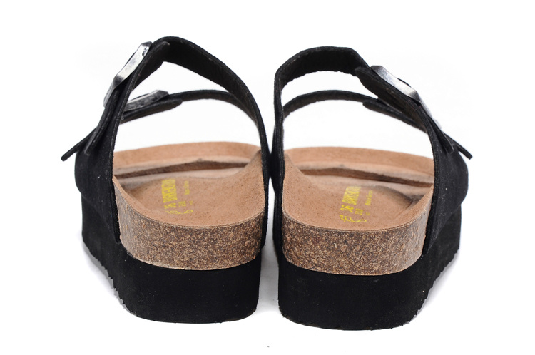 Birkenstock Two-Button Black Suede Leather Thick black Sole Slippers