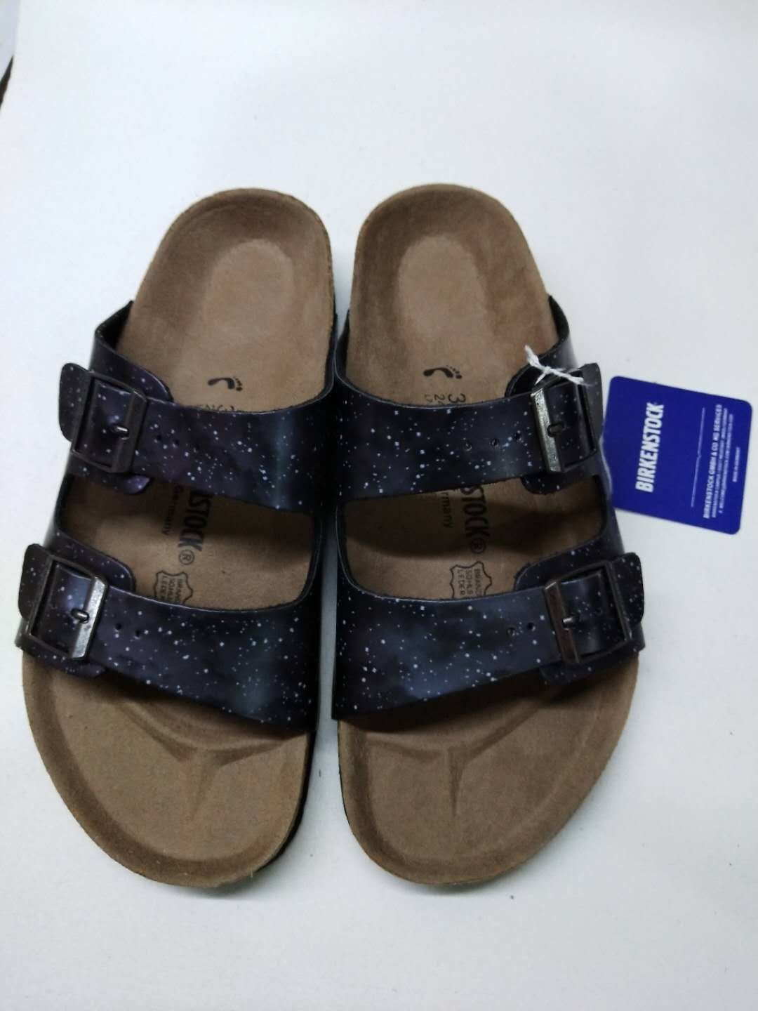 Birkenstock Two-Button Starry Purple Matte Leather Slippers