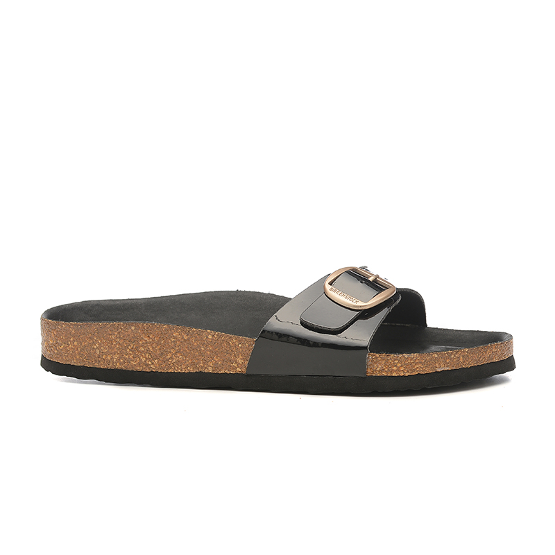 Birkenstock Single Button Black Patent Leather Slippers