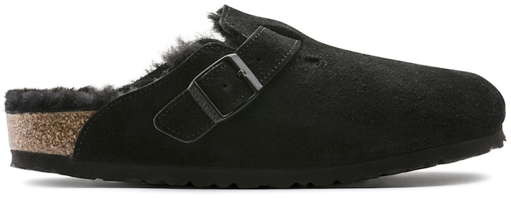 Birkenstock Boston Fur Regular Suede Leather 0259881 Black Sandals