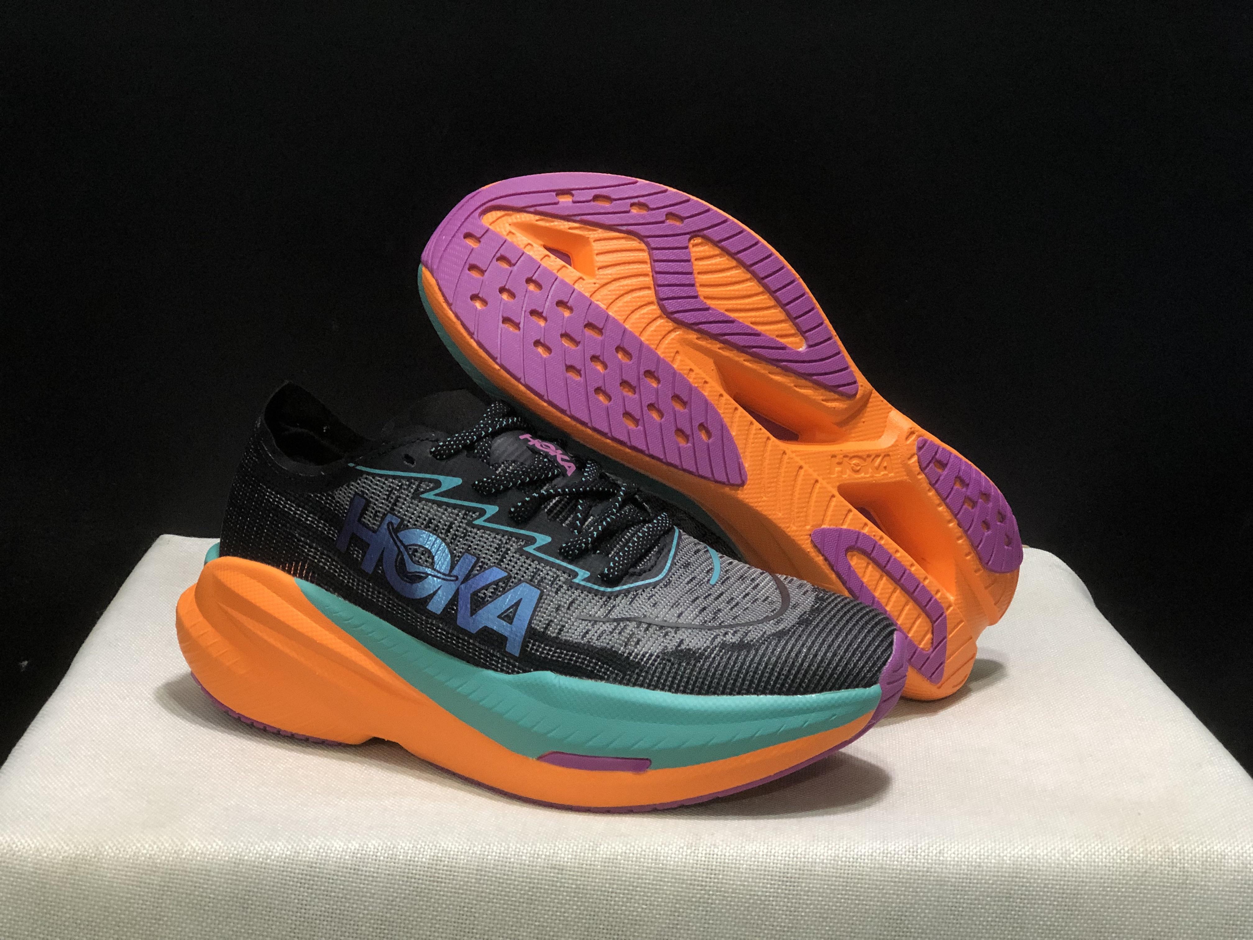 Hoka One One Mach X 2 Anti-slip Low-top Running Shoes Black/Green/Orange