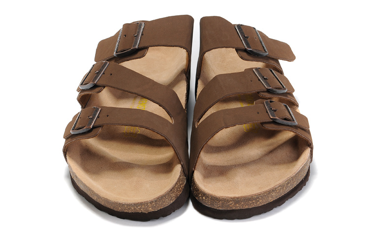 Birkenstock Three-Button Brown Scrub Leather Casual Sandals