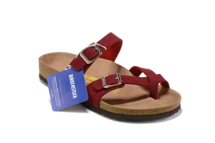 Birkenstock Two-Button Ringfinger Scarlet Scrub Leather Slippers